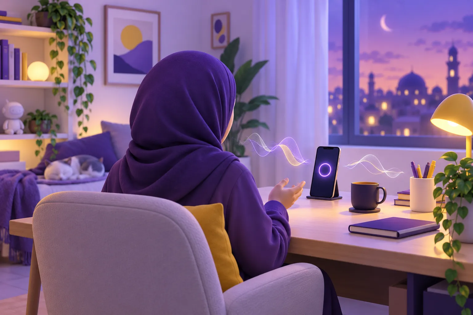 شخص يتحدث مع مساعد ذكاء اصطناعي عبر الهاتف كأنها محادثة طبيعية