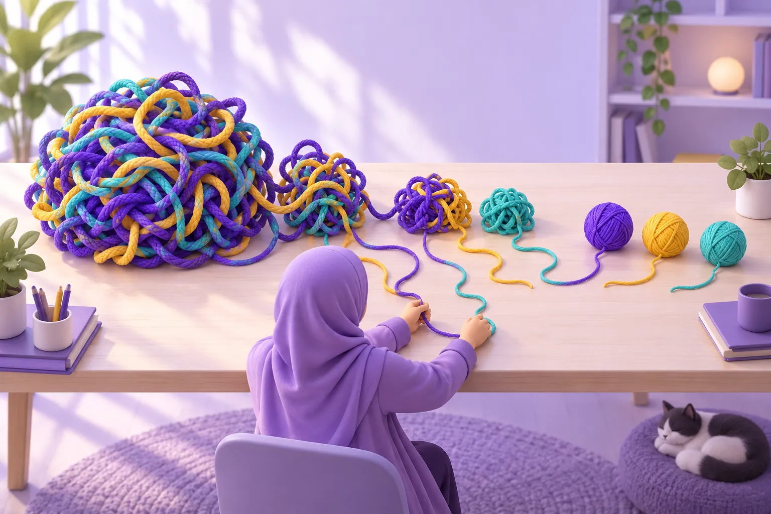 مشكلة كبيرة متشابكة تتحول إلى أجزاء صغيرة مرتبة يسهل حلها