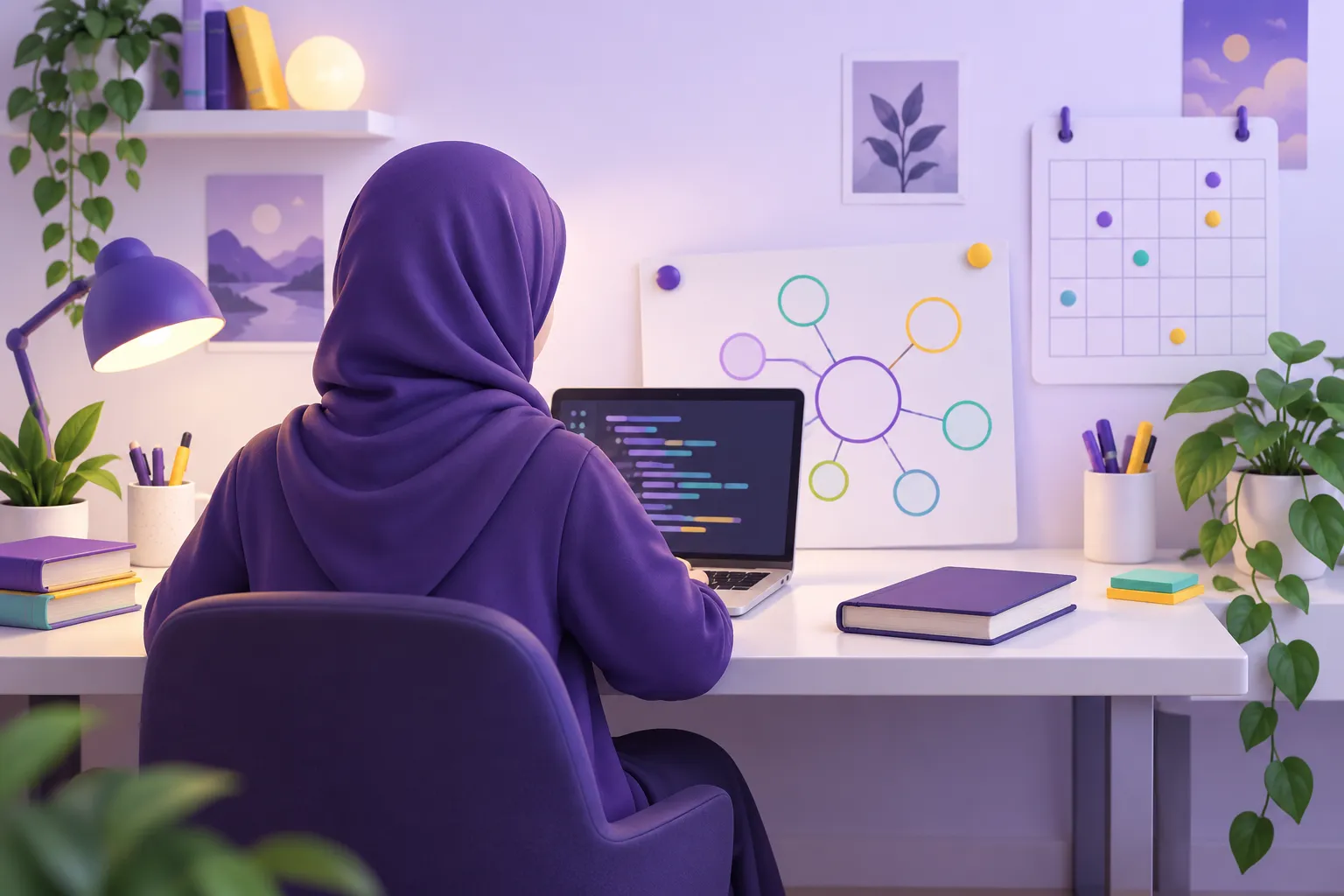 متعلم ينظم أفكاره بخريطة ذهنية ويراجع على فترات متباعدة