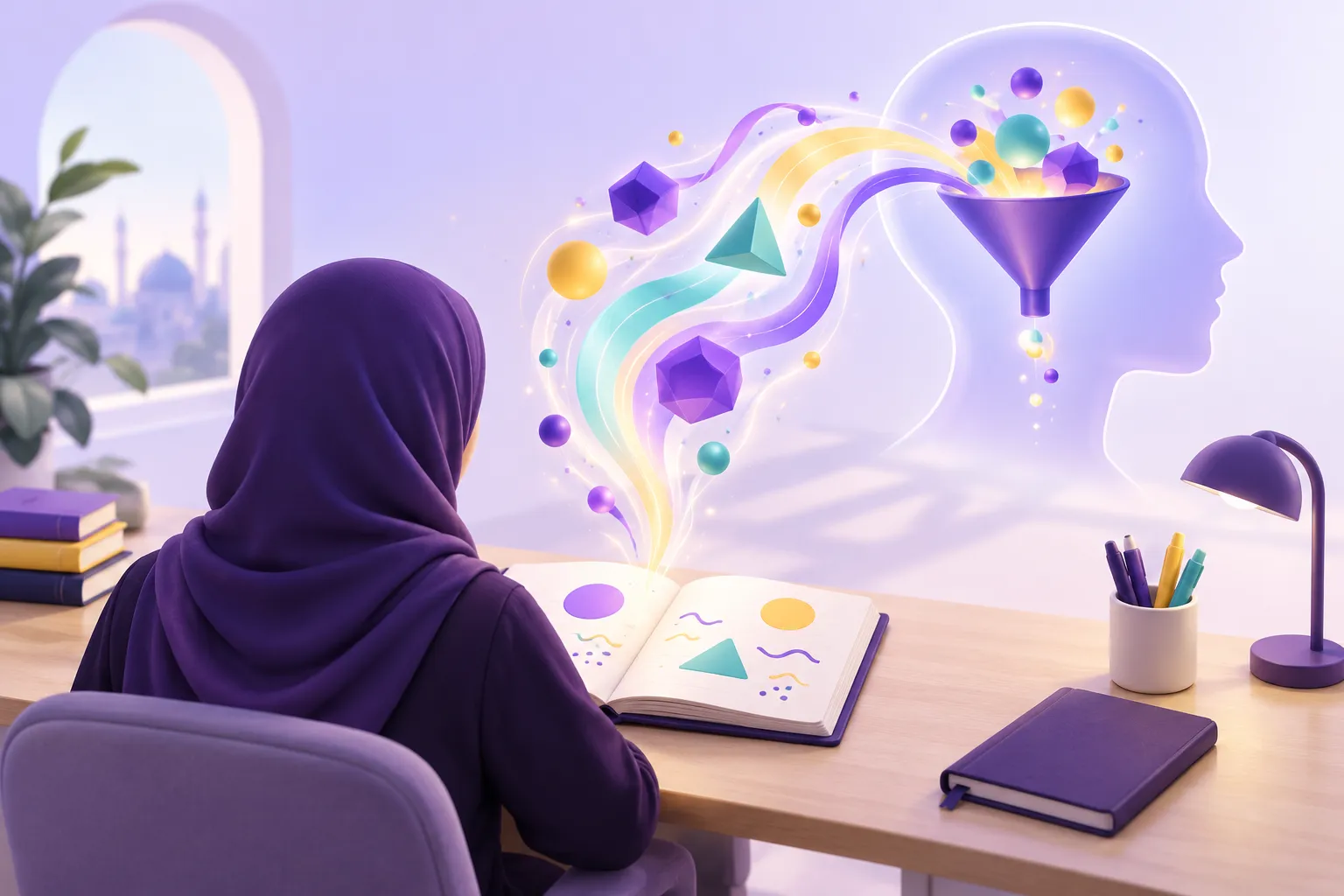 متعلم يستقبل المعلومات الجديدة وعقله يعالجها