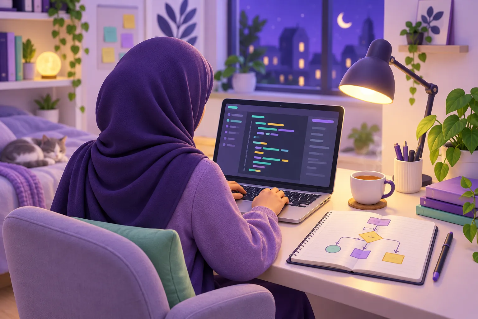 متعلمة تكتب أول برامجها بلغة بايثون على حاسوبها