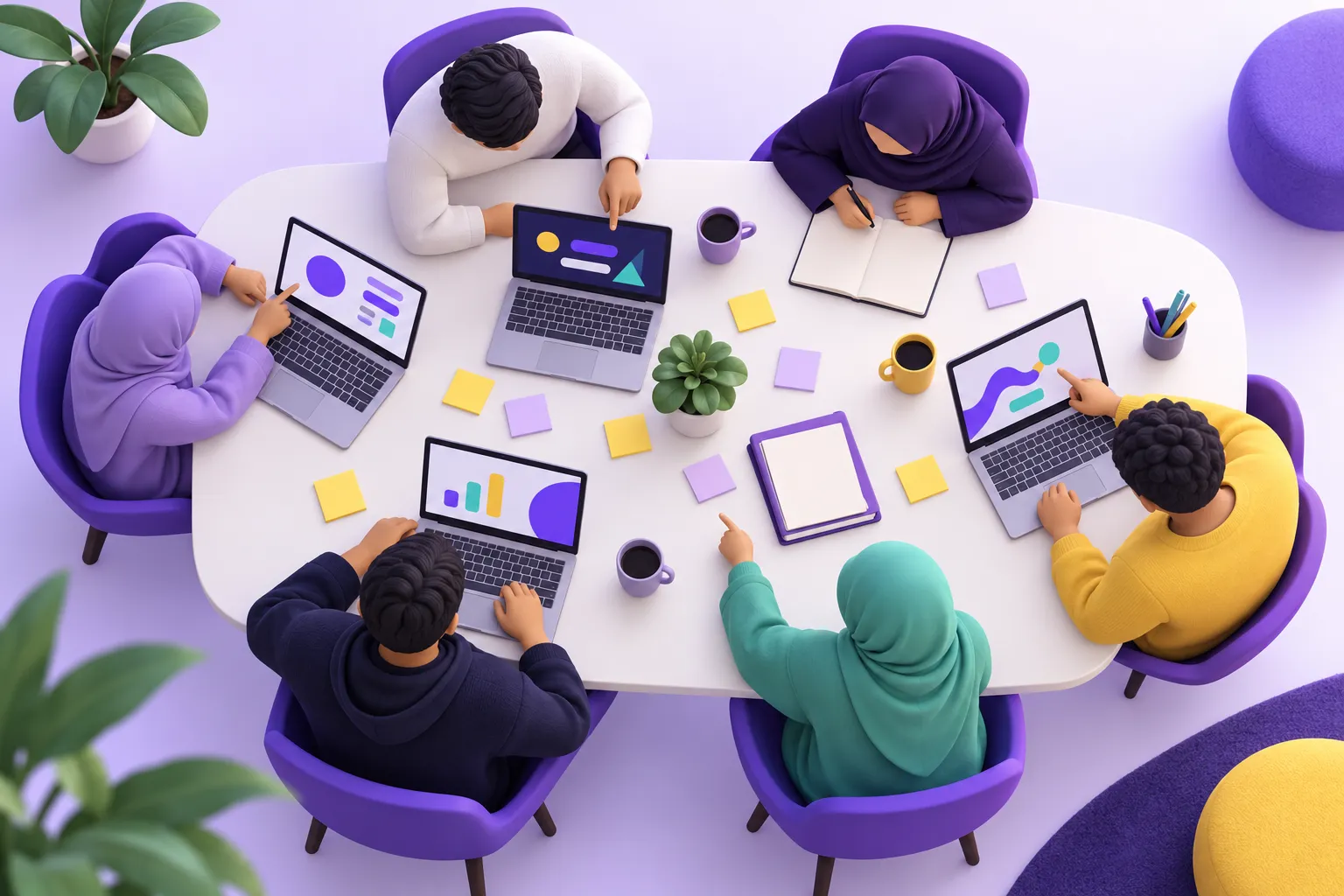 مجموعة من المبرمجين يتعاونون حول طاولة واحدة