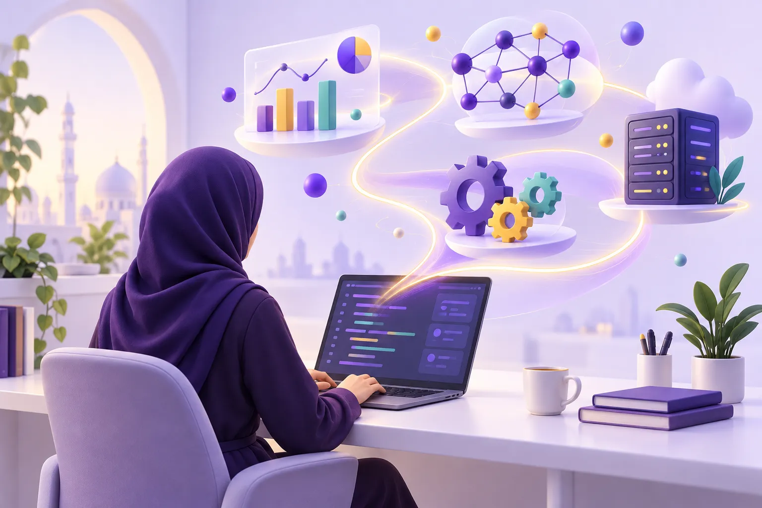 مبرمجة تستخدم بايثون في البيانات والذكاء الاصطناعي والأتمتة