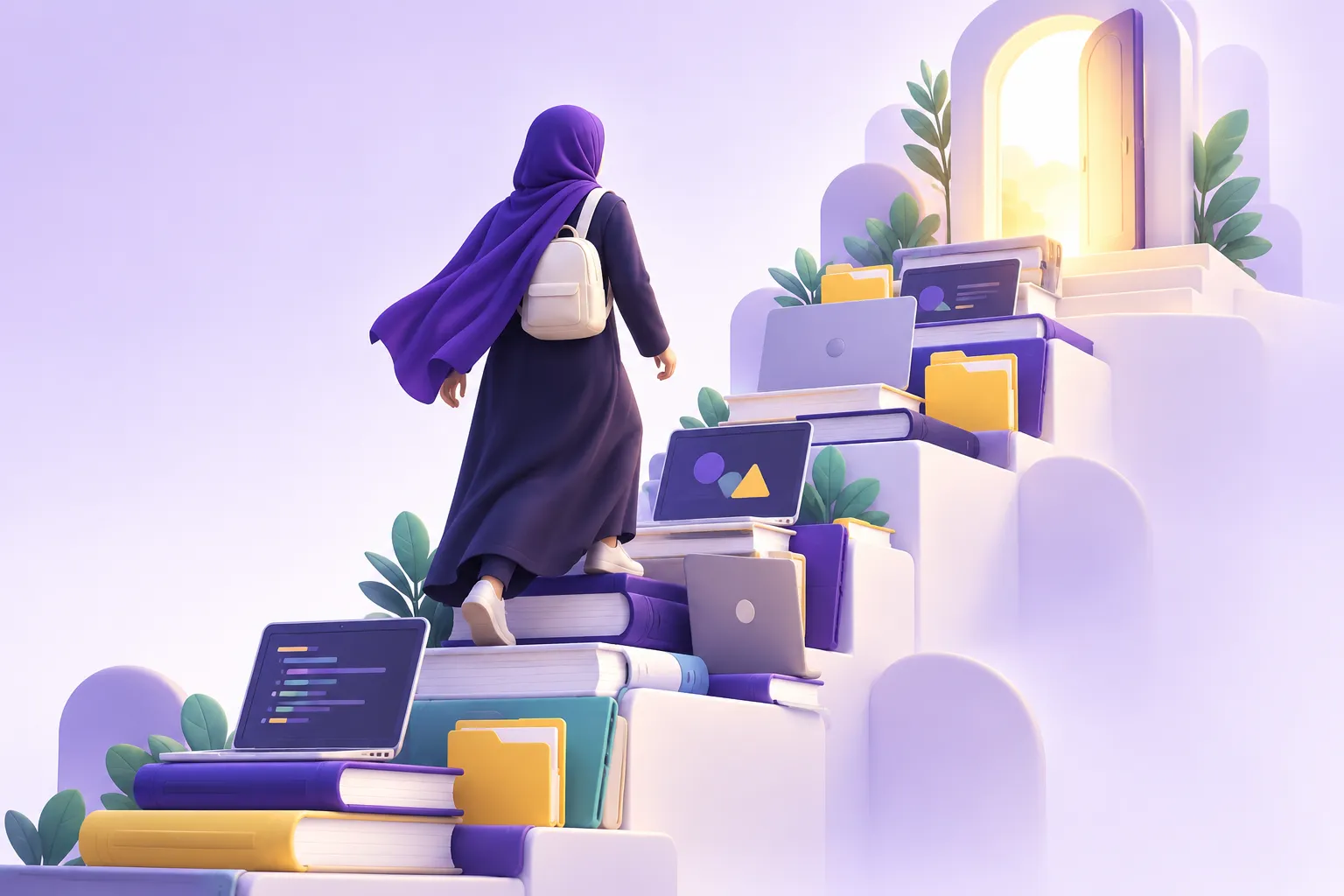 مبرمجة تصعد درجات من الكتب والمشاريع نحو التطور المهني