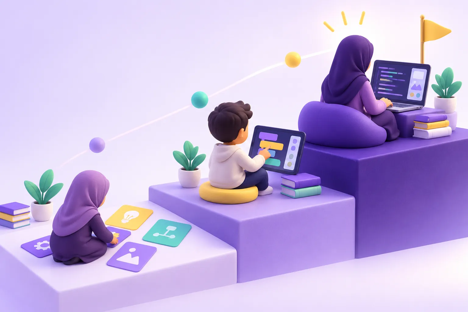 مراحل تعلم البرمجة حسب عمر الطفل من البطاقات إلى الكتل ثم الكود
