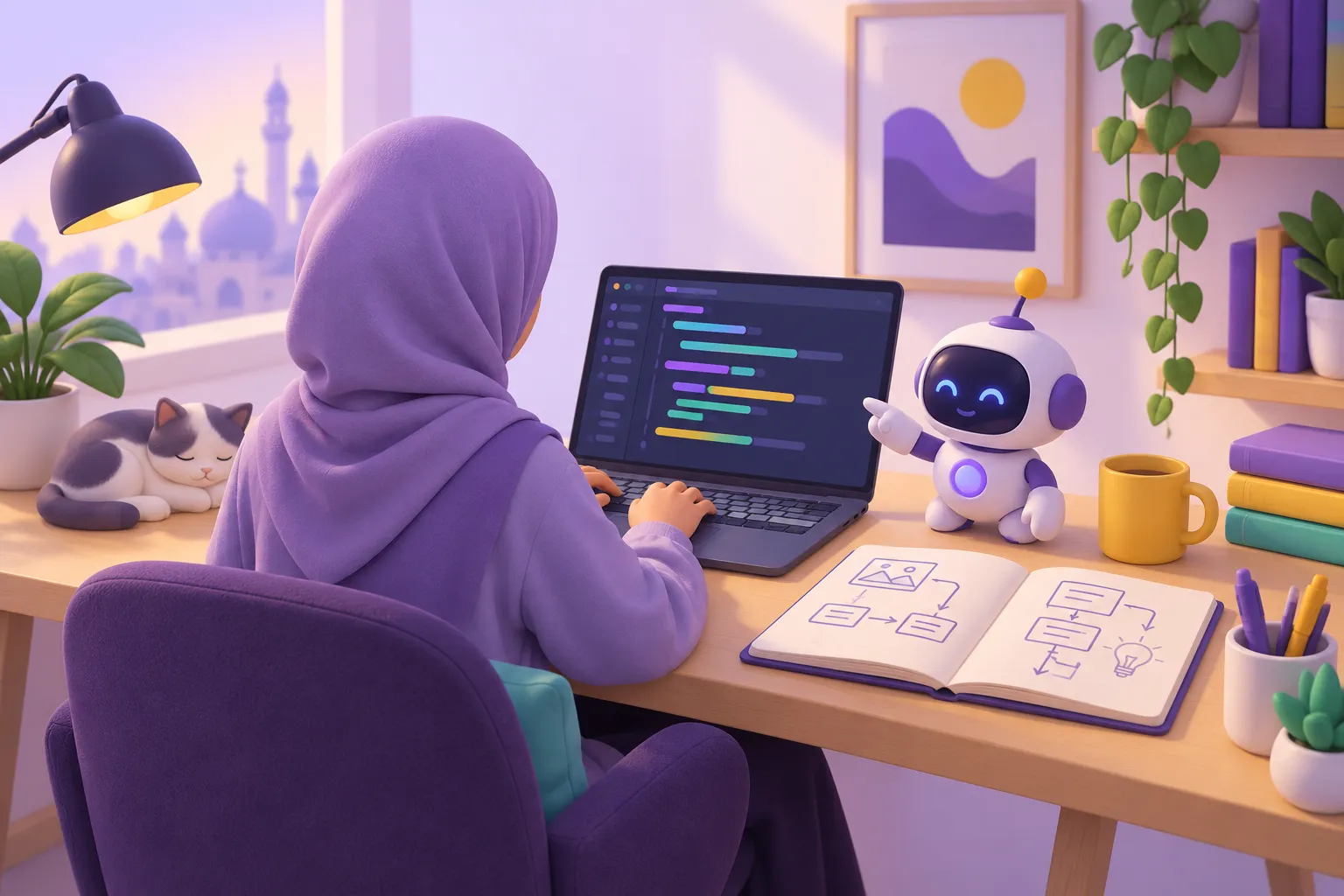 متعلم يبني مشروعه الأول مع مساعد ذكي يرشده