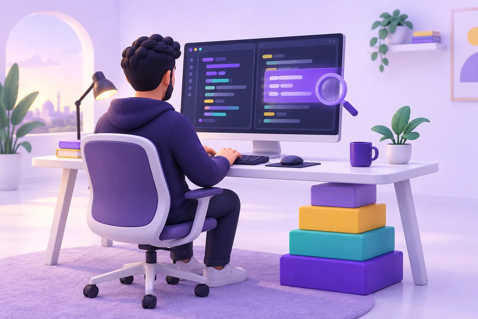 مبرمج يراجع الكود المقترح بعناية مستندًا إلى أساسيات قوية