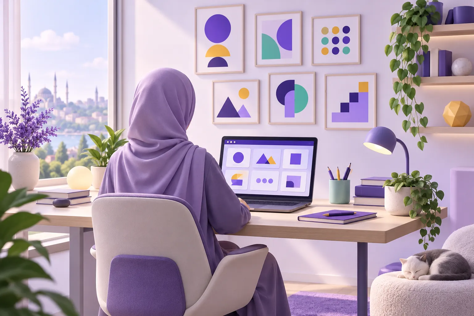 مساحة عمل لمبرمج مستقل مع معرض أعمال لمشروعاته