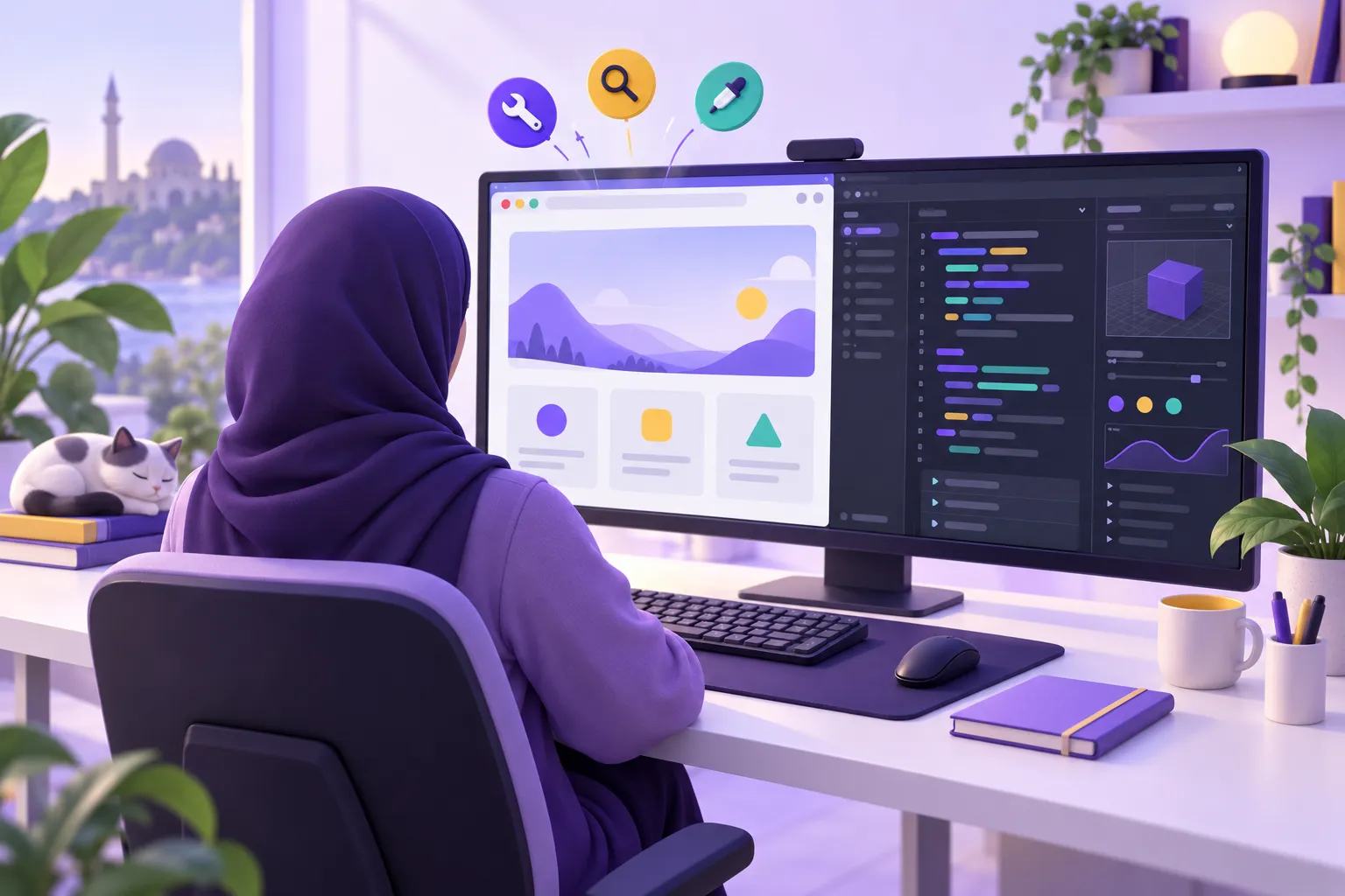 مبرمج يعمل على متصفح وأدوات إضافية تخرج من شريط الأدوات