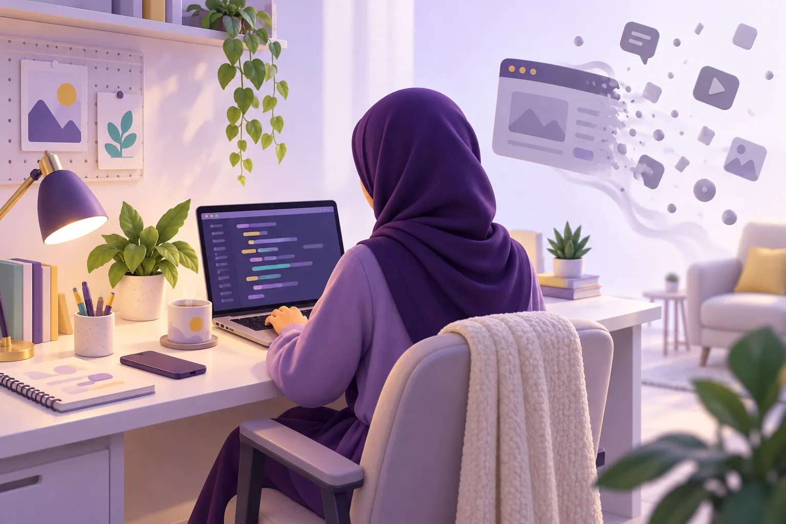 ركن دراسة منظم بعيدًا عن المشتتات للتركيز في التعلم