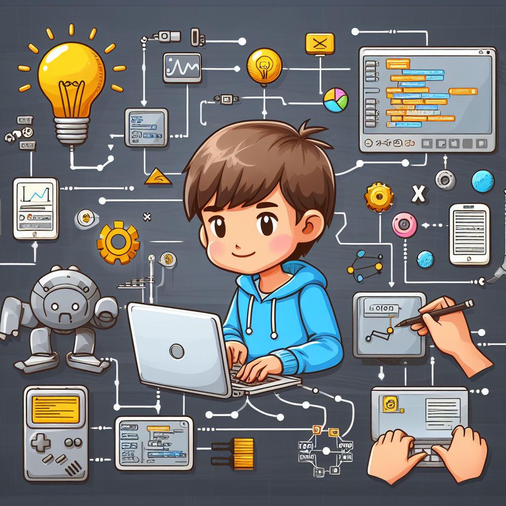 explanatory image about a child creating a program