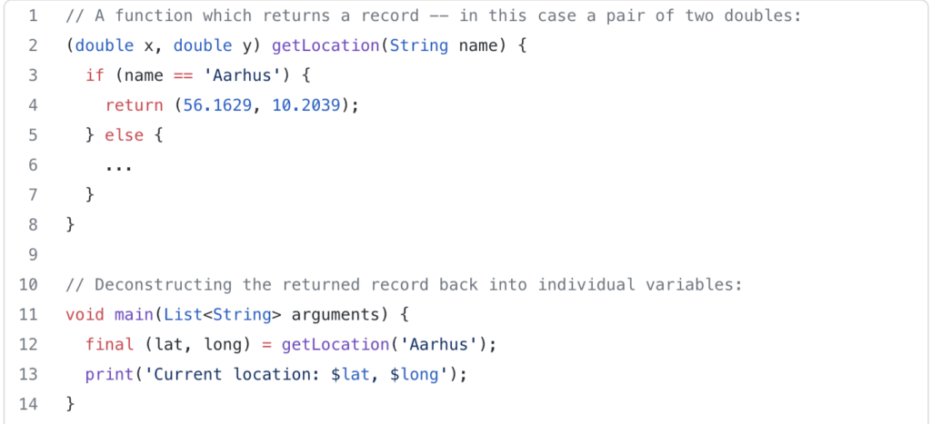 Example for Multiple returns in dart