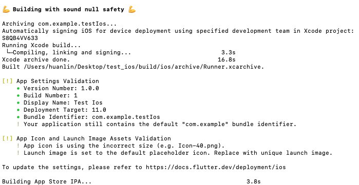 Terminal with running Flutter build ipa