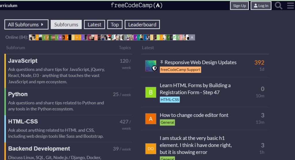 منتديات تعلم البرمجة - صورة لمنتدى freecodecamp