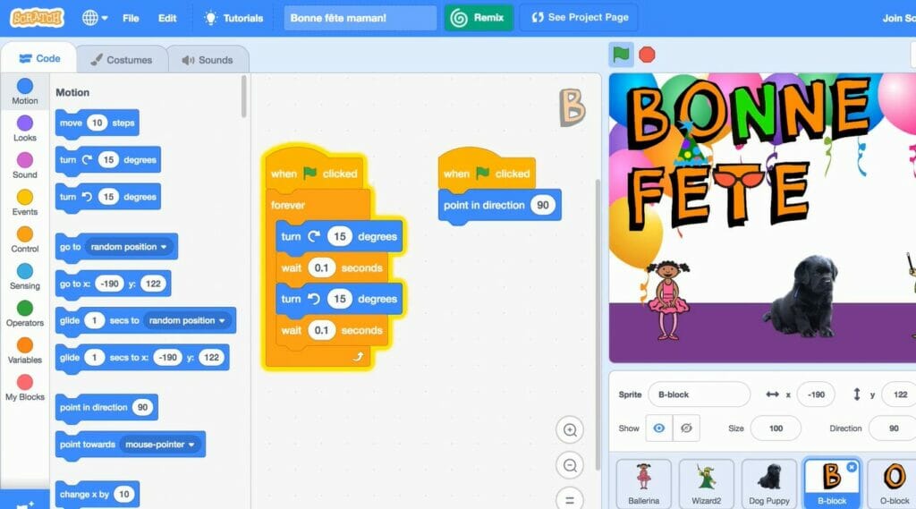 صورة تعبر عن واجهة مستخدم لغة سكراتش Scratch