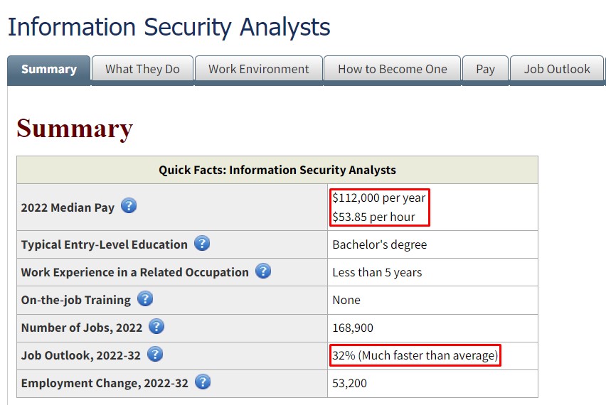 Information Security Analysts' salary in the cybersecurity field.