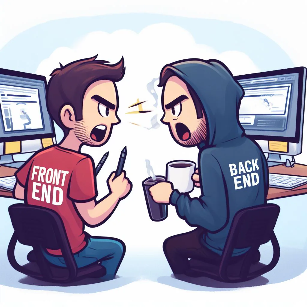 صورة توضح مطور فرونت اند (frontend developer) ومطور باك اند (backend developer)