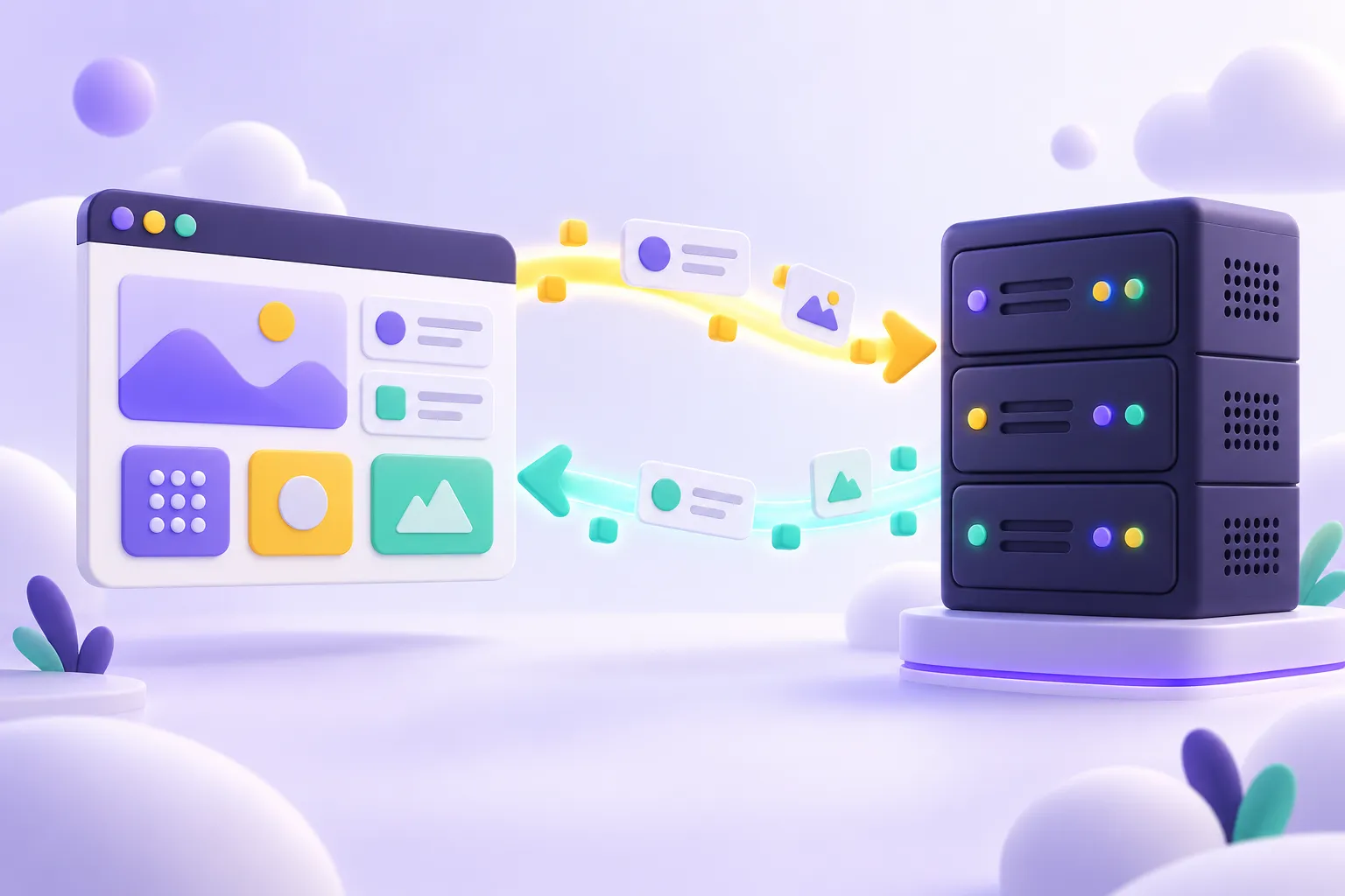 متصفح يتبادل البيانات مع خادم عبر طلبات واستجابات