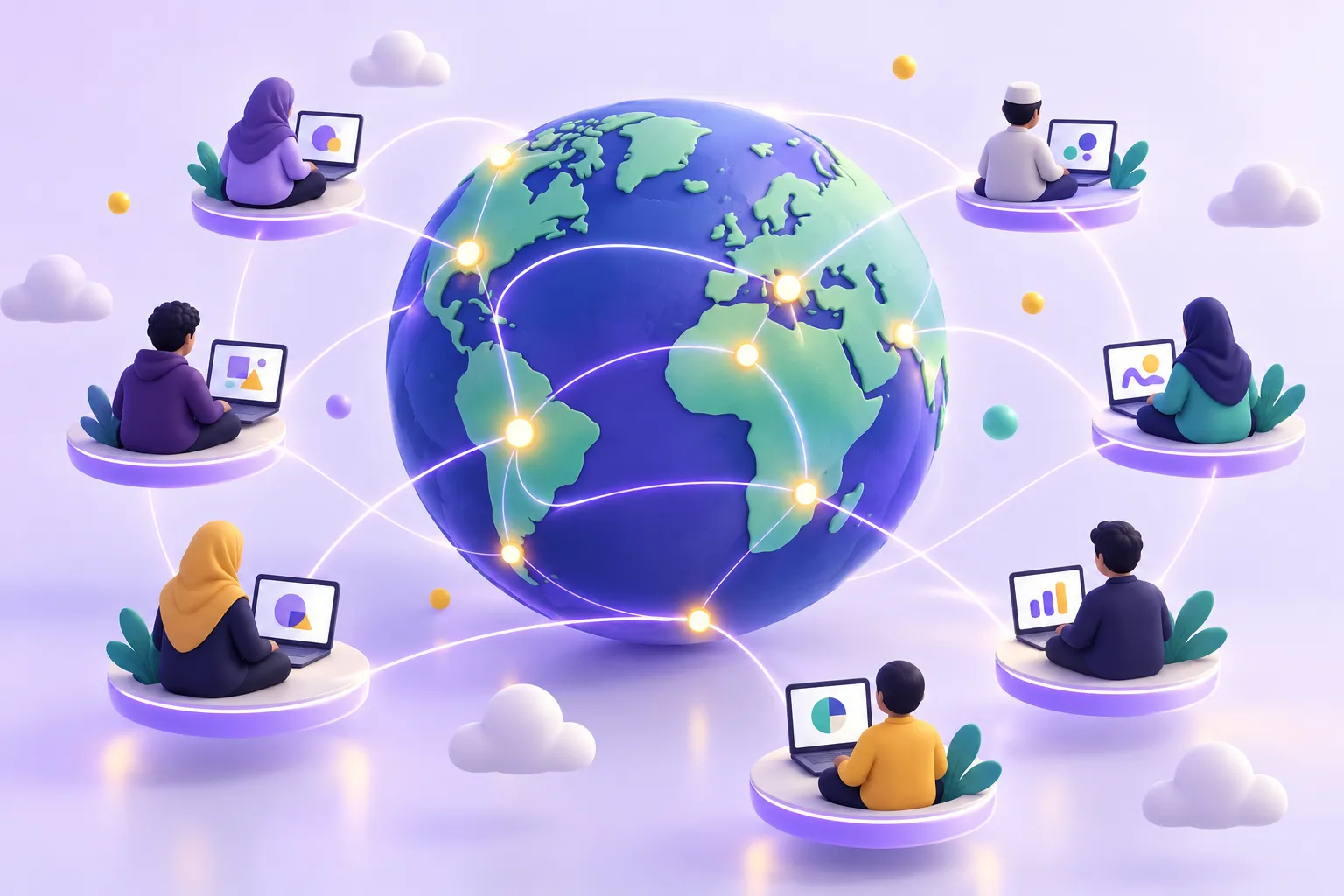 شبكة من المتعلمين حول العالم متصلين معًا عبر الإنترنت